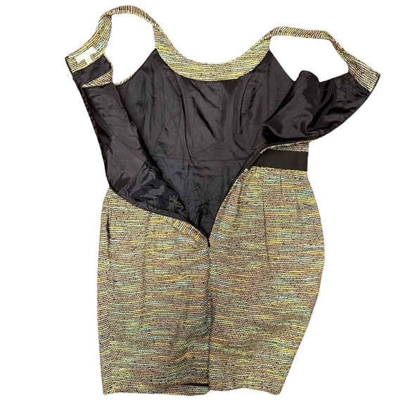 Shoshanna Green Stripe Silk Blend Metallic Sleeveless Tweed Dress - Size 6 - Picture 5 of 9